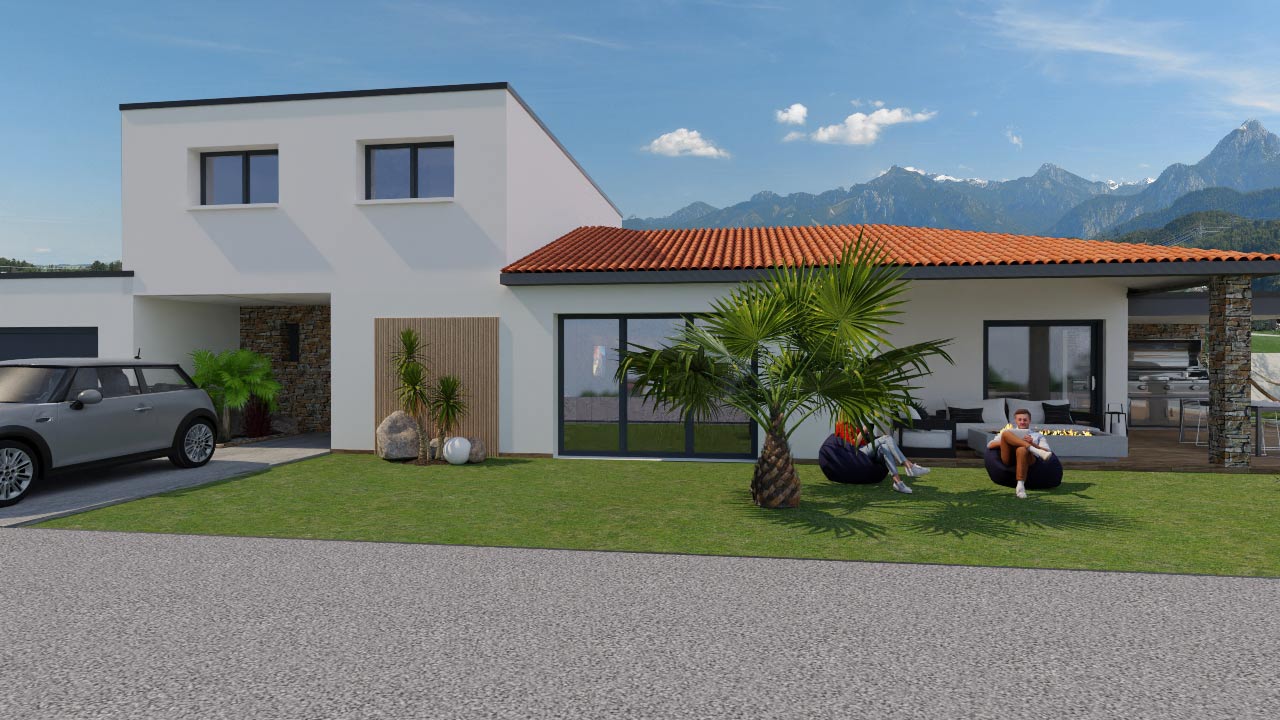 villa-contemporaine-130M²-demi-etage-facade-avant
