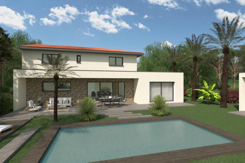 villa-contemporaine-demi-etage-130m²-facade-arriere