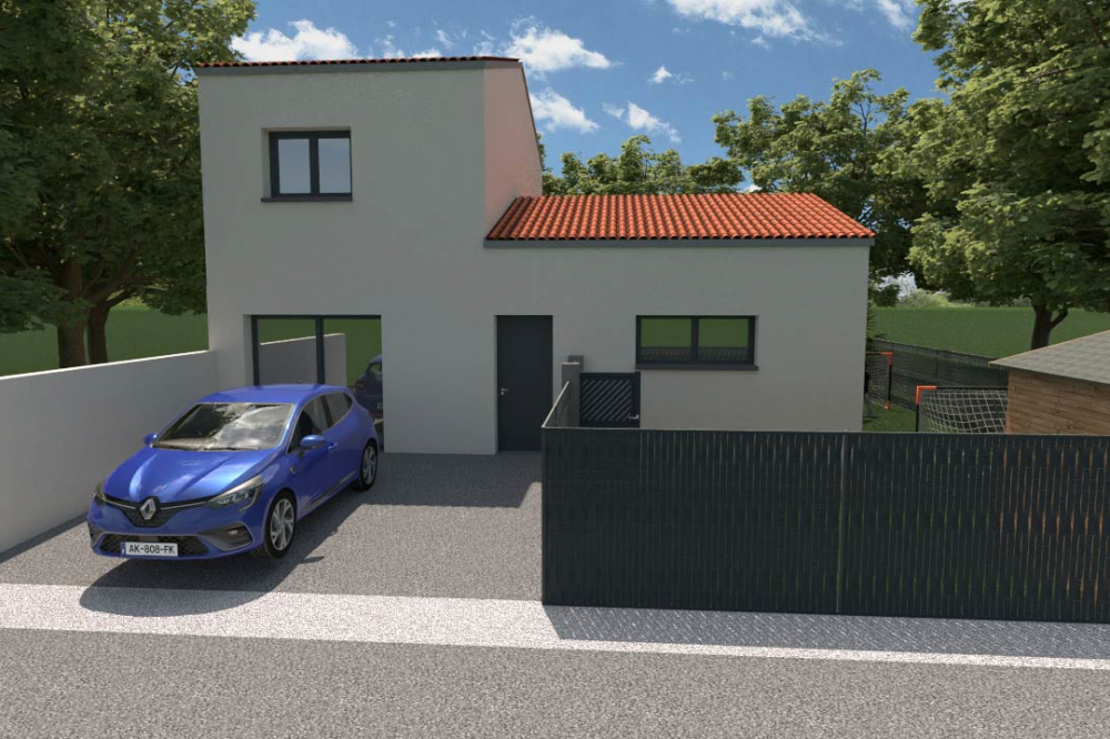 villa-demi-etage-façade-parkings